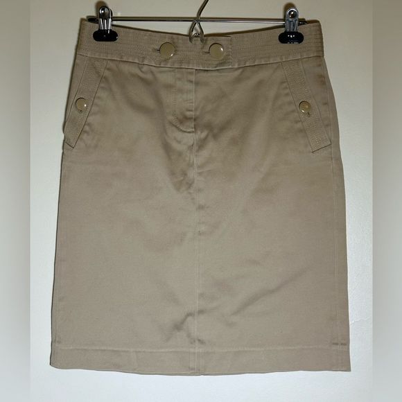 J Crew Women's pencil skirt tan size 2 mini with pockets cotton spandex blend - Picture 1 of 9